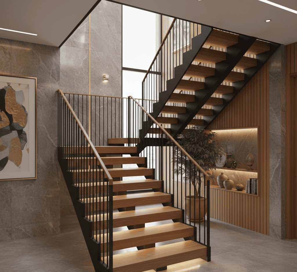 Escaleras modernas de hierro y madera a medida para interiores