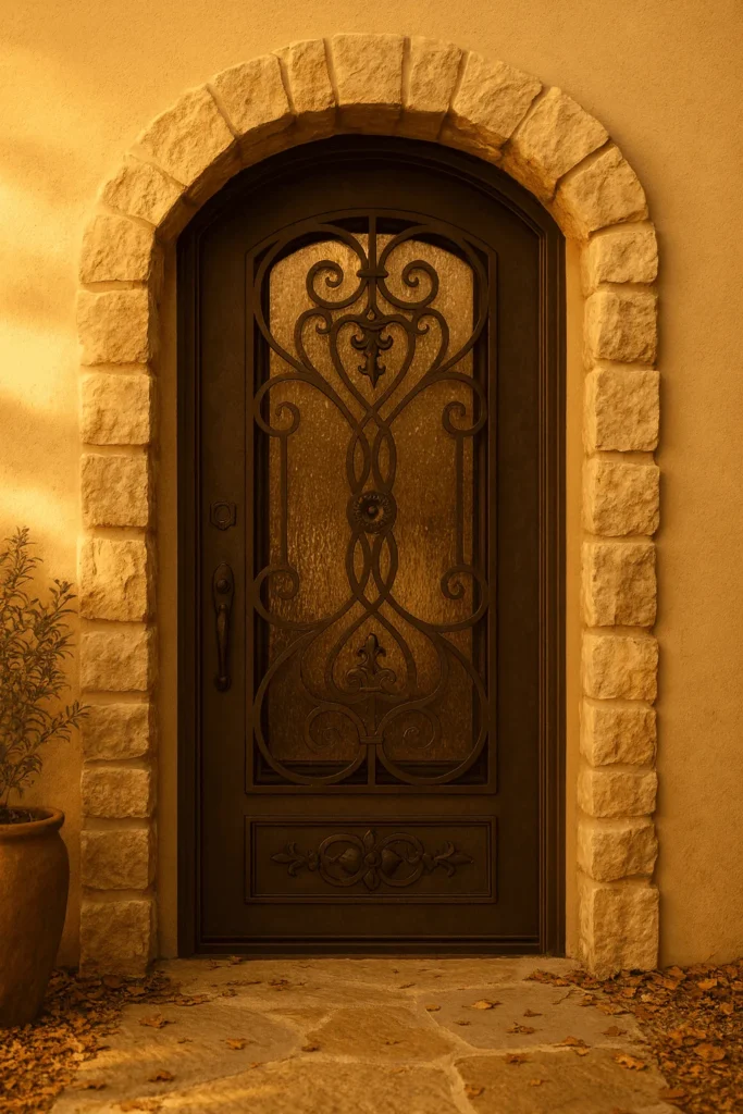 Trabajo de herrería a medida de una puerta de hierro para exteior